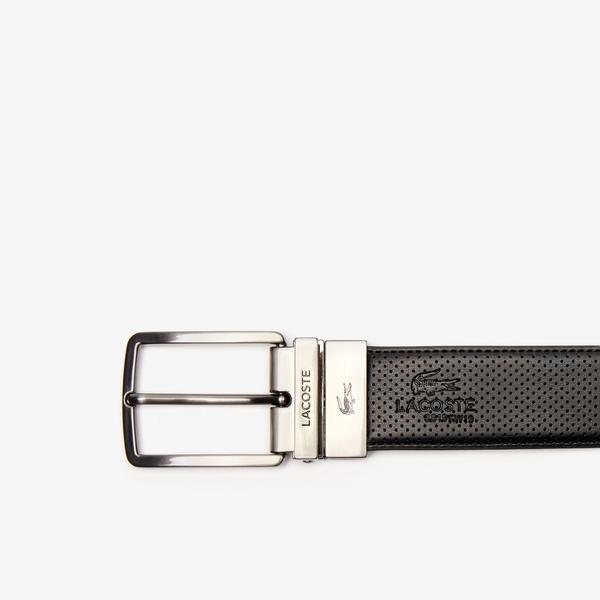 Lacoste Men's  Engraved Buckle Reversible Piqué Leather Belt