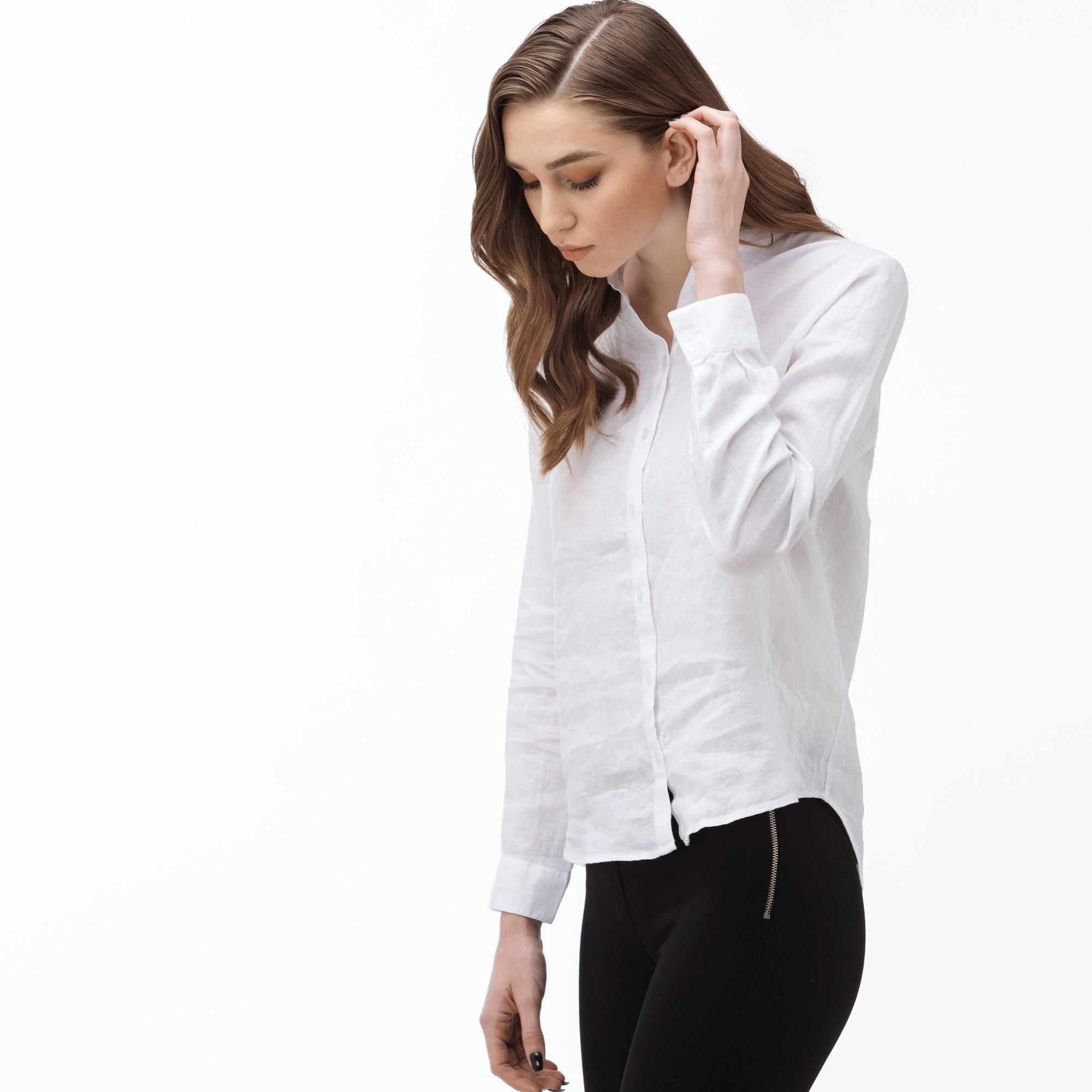 Lacoste Women's Stand-Up Collar Linen Shirt