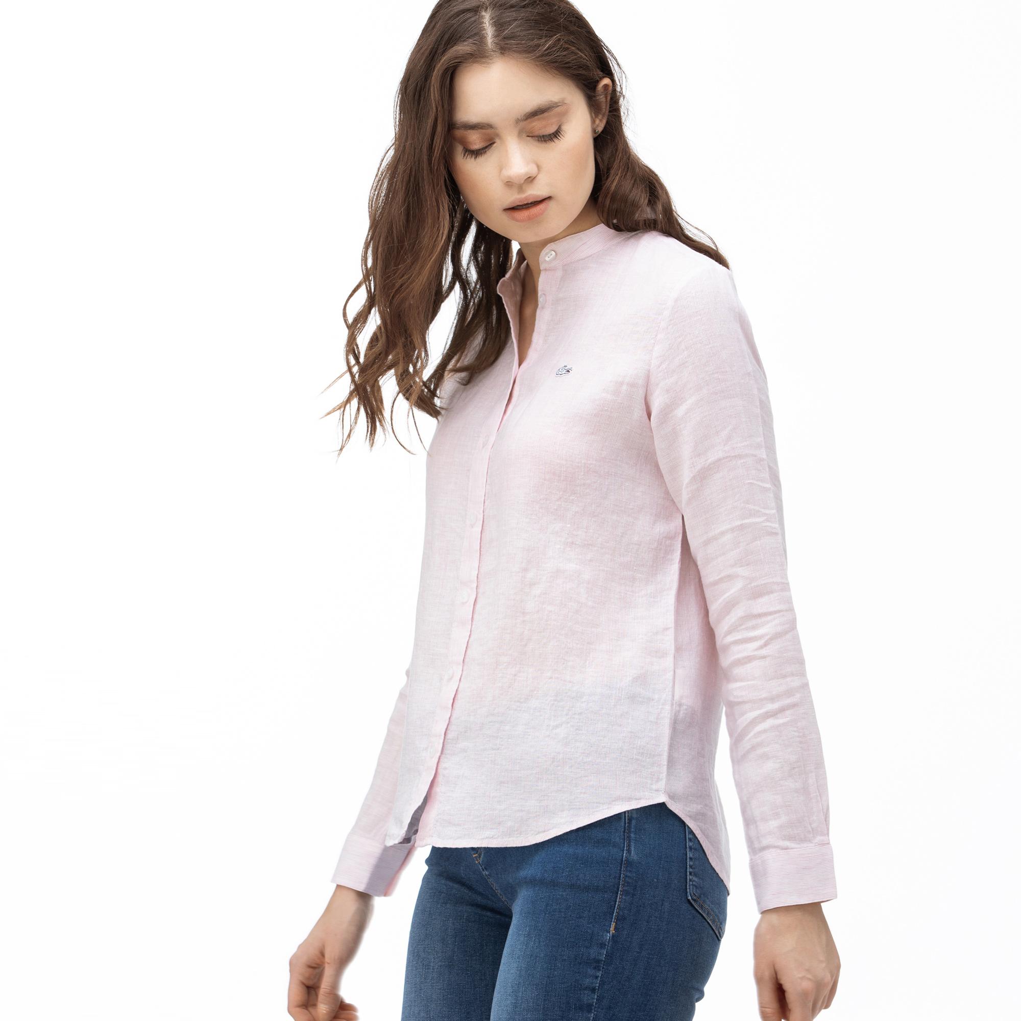 Lacoste Women's Stand-Up Collar Linen Shirt