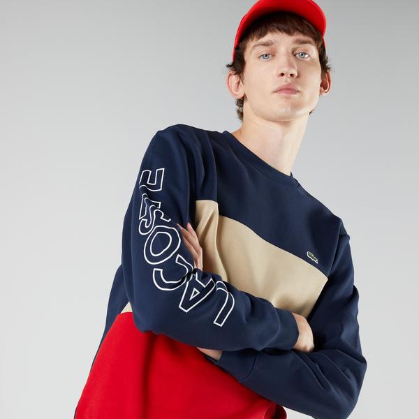 Lacoste Men’s Crew Neck Lettered Colorblock Fleece Sweatshirt