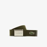 Lacoste Men's Made in France  Engraved Buckle Woven Fabric Belt918