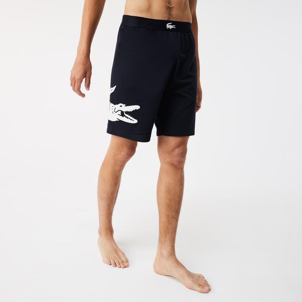 Lacoste Men's Crocodile Print And Branded Stretch Cotton Indoor Shorts