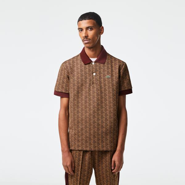 Lacoste Men's Classic Fit Monogram Print Contrast Collar Polo Shirt