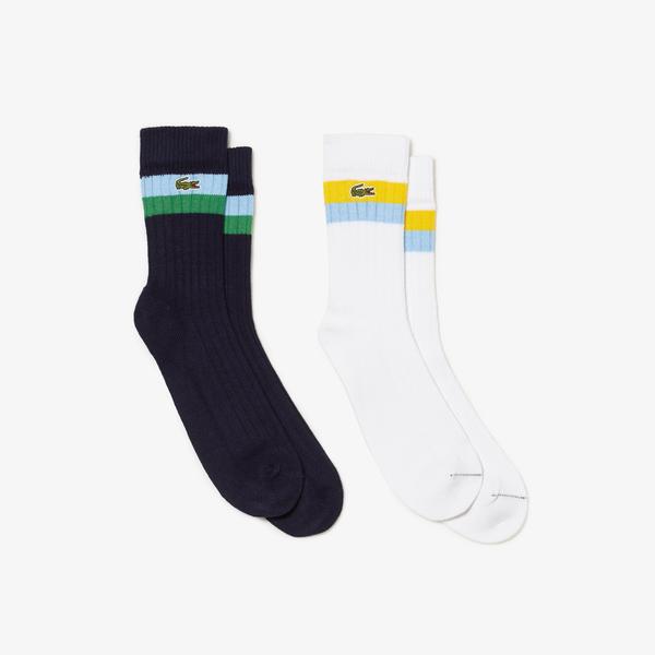Lacoste Unisex High-Cut Striped Ribbed Cotton Socks Two-Pack